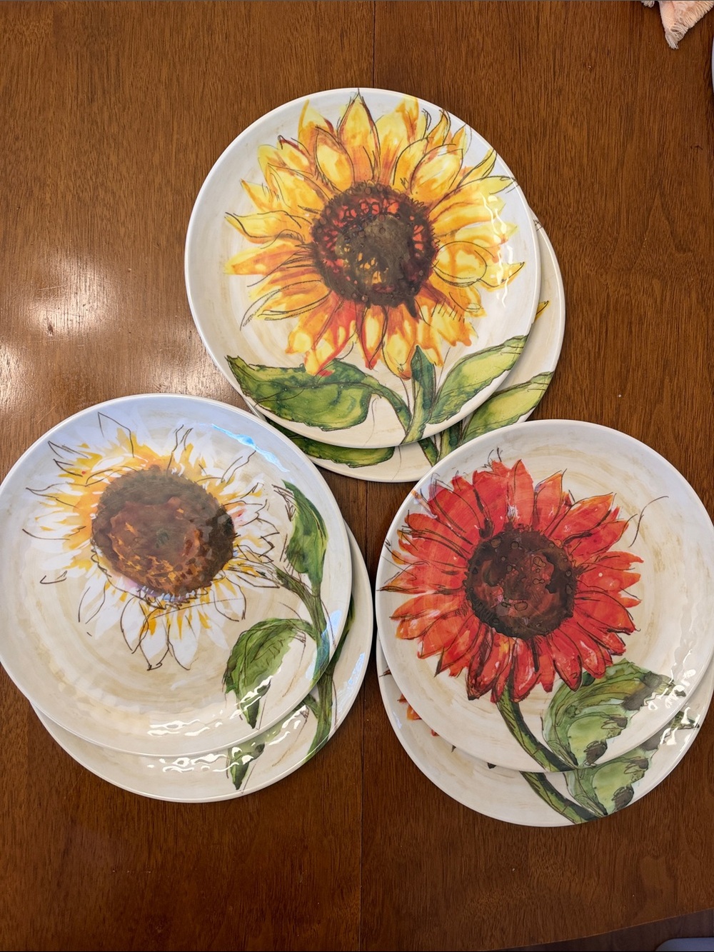 POTTERY BARN Melamine Sunflower 9” Plates - 6 Total (2 of 3 patterns) | GUC